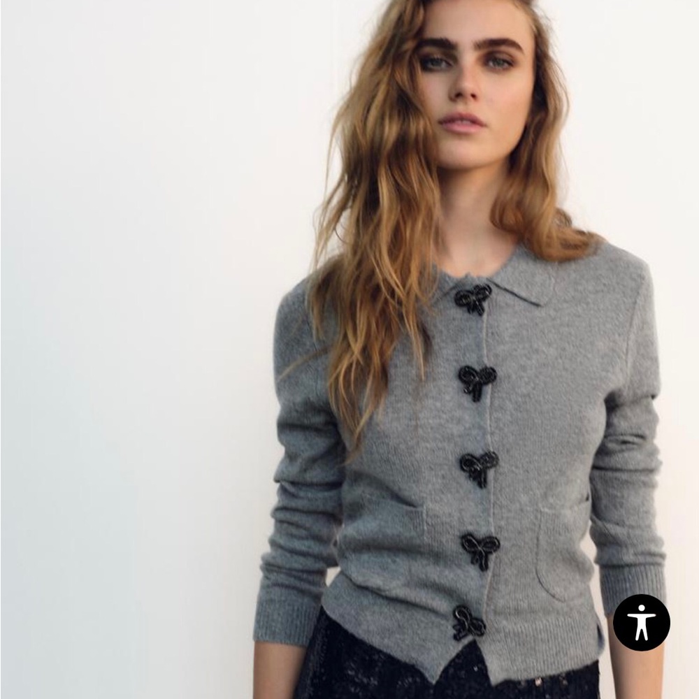 NWT Zara Bow Shaped Button Knit Cardigan 🎀 - Picture 3 of 5